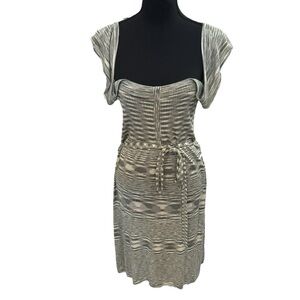 BCBGMaxAzria Grey Textured Knit Midi Dress with Tie Waist